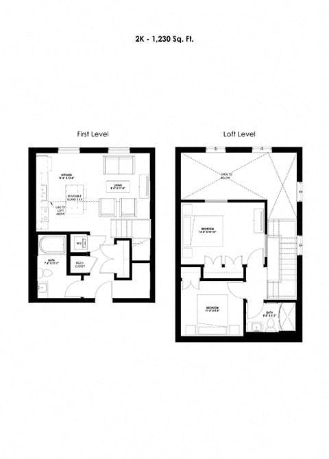Floor plan for 2 beds, 2 baths, 1230 sqft